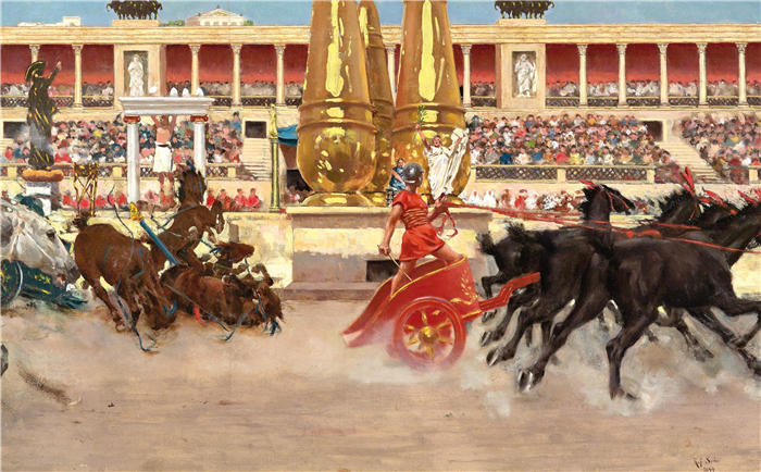 拉斐尔·索比（Raffaello Sorbi，意大利画家）高清作品-《马戏团的战车比赛》