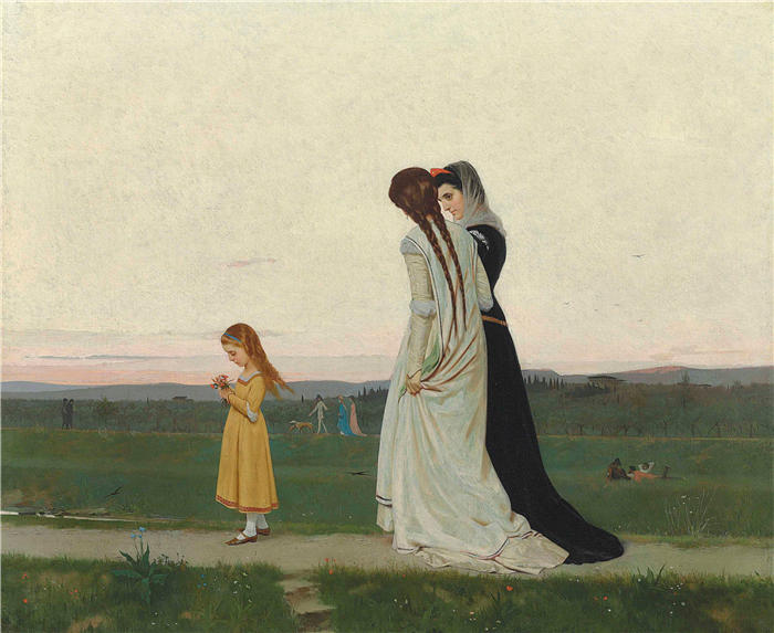 拉斐尔·索比（Raffaello Sorbi，意大利画家）高清作品-《佛罗伦萨的晚间漫步（1870 年）》