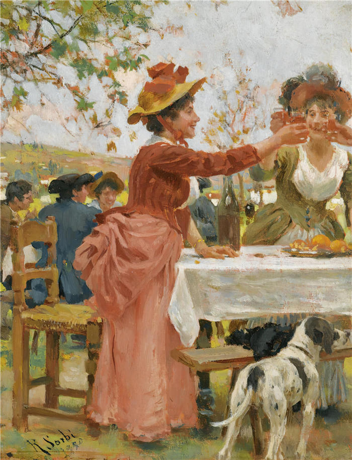 拉斐尔·索比（Raffaello Sorbi，意大利画家）高清作品-《坎帕尼亚的庆祝活动（1920 年）》