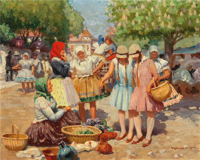 蒂瓦达尔·约瑟夫·穆松（Tivadar Josef Mousson，匈牙利画家）作品-在市场上 (1929)