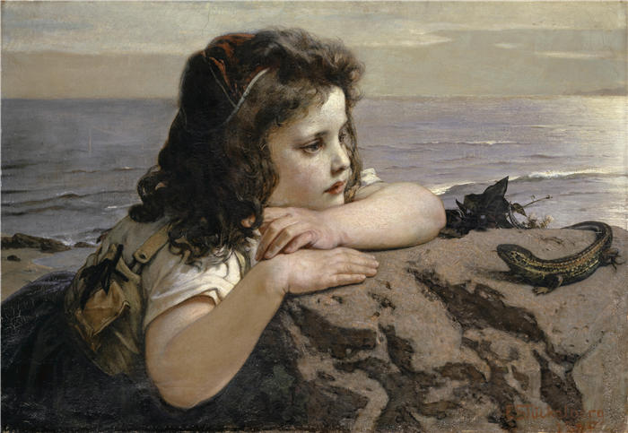 恩斯特·施蒂克伯格（Ernst Stückelberg，瑞士画家）高清作品-《蜥蜴女孩 (1884)》