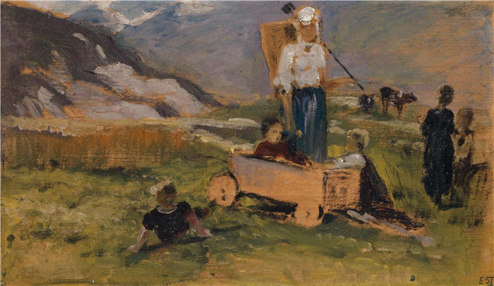 恩斯特·施蒂克伯格（Ernst Stückelberg，瑞士画家）高清作品-《孩子们在草地上玩耍（1898 年）》
