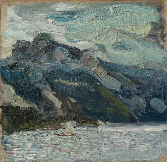 理查德·格斯特(Richard Gerstl,奥地利画家)高清作品-《特劳恩湖与睡在山上的希腊女人(1907 年)》