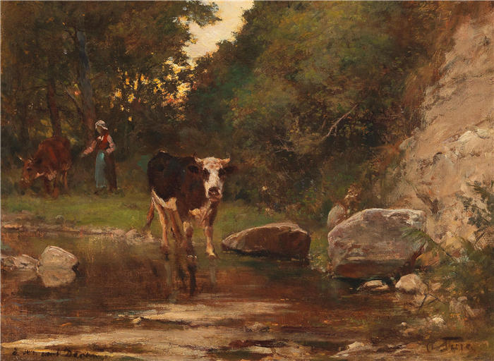 奥托·冯·索伦（Otto von Thoren，匈牙利画家）作品-《前往饮水处》