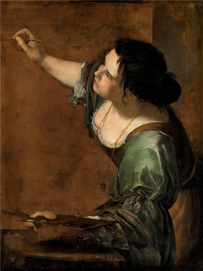 阿特米希娅·津迪勒奇(Artemisia Gentileschi, 意大利画家)高清作品-《作为绘画寓言的自画像（1638 年）》