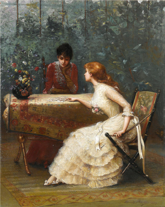 爱德华·比松（Edouard Bisson，法国画家）作品-卡片问题（1889）