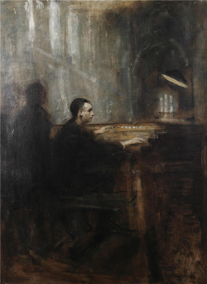 安布罗斯·麦克沃伊（Ambrose McEvoy，英国画家）作品-马塞尔·杜普雷先生在圣母院风琴
