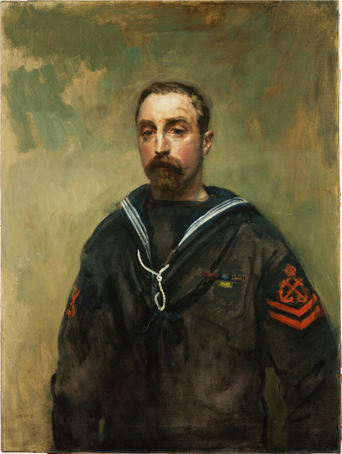 安布罗斯·麦克沃伊（Ambrose McEvoy，英国画家）作品-士官 E 投手 (1918)