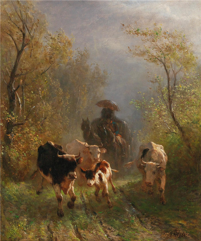奥托·冯·索伦（Otto von Thoren，匈牙利画家）作品-《在乡间小路上相遇》