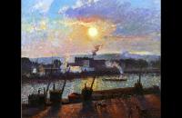 前1000幅世界名画-《日落，鲁昂》卡米尔·毕沙罗（Camille Pissarro，法国画家）油画