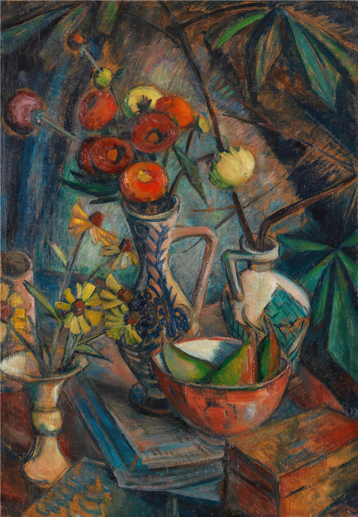 多萝西娅·梅策尔-约翰森（Dorothea Maetzel-Johannsen，德国画家）高清作品-《花卉静物（1920）》