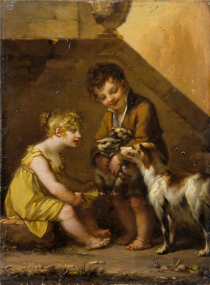 皮埃尔-保罗·普鲁东(Pierre-Paul Prud,法国画家)高清作品-《小狗(1790 年代)》
