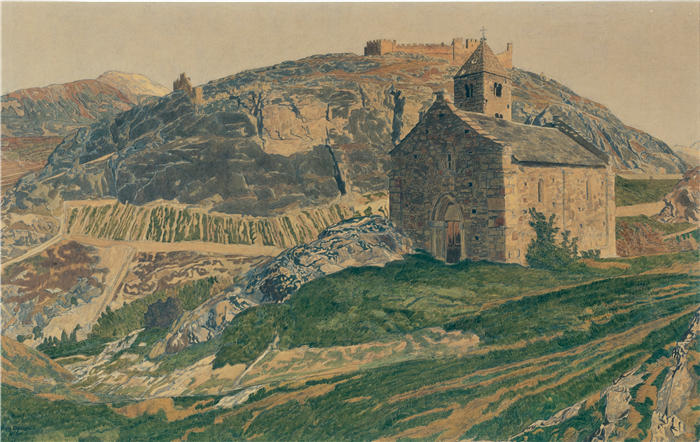 拉菲·达莱夫斯（Raphy Dallèves，瑞士画家，1878-1940年）作品-圣徒教堂，锡永 (1915)