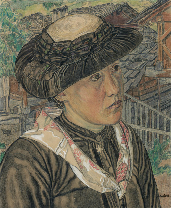 拉菲·达莱夫斯（Raphy Dallèves，瑞士画家，1878-1940年）作品-来自瓦莱州的年轻女子