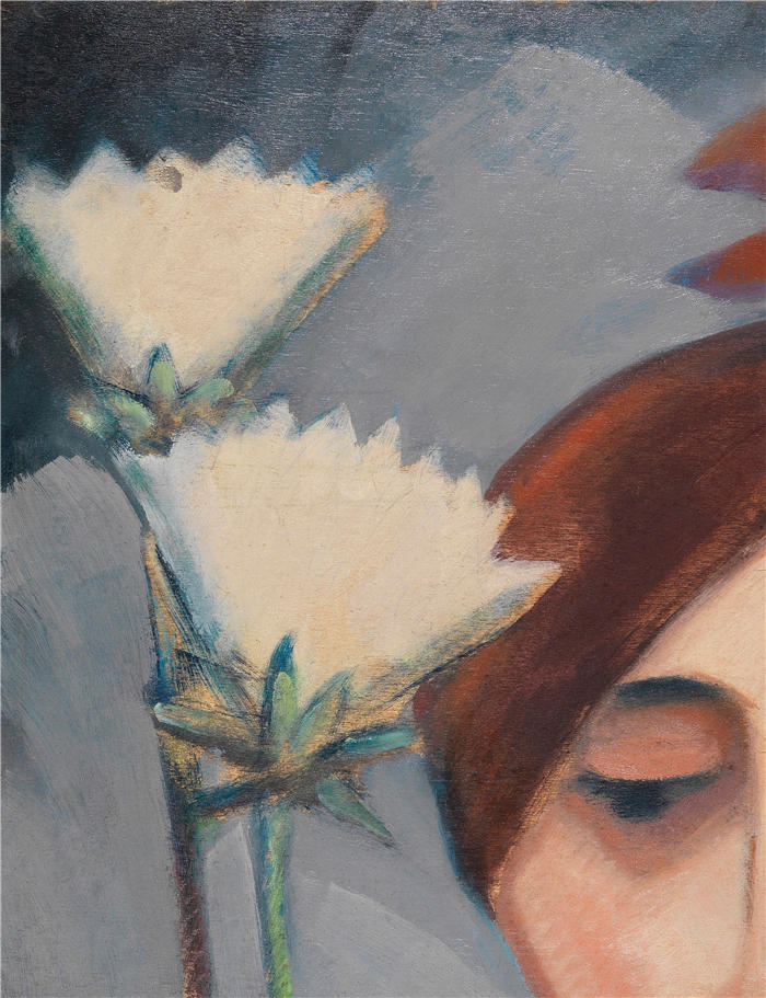 多萝西娅·梅策尔-约翰森（Dorothea Maetzel-Johannsen，德国画家）高清作品-《花和雌性头（1921）》