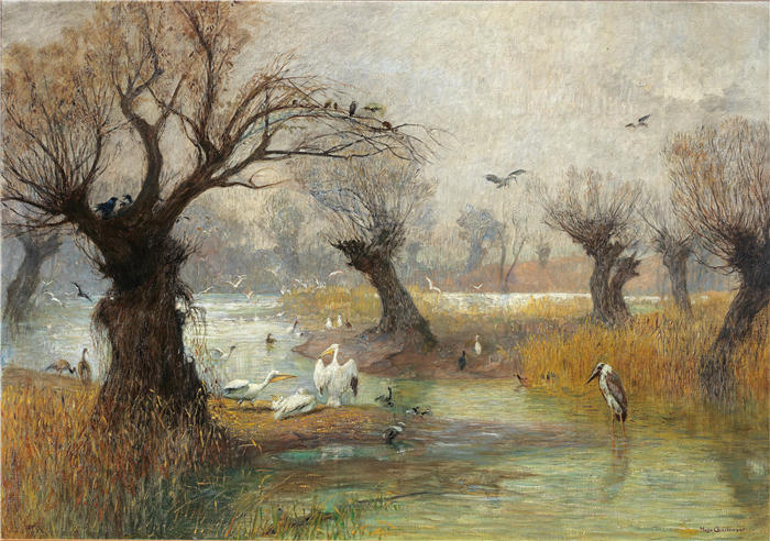 雨果·查尔蒙（Hugo Charlemont，奥地利画家）高清作品-《Perikane am Flussufer》