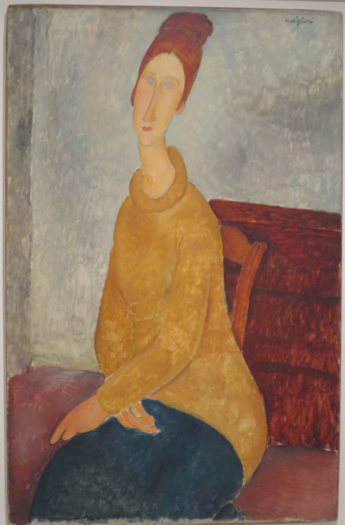 阿米迪奥·莫迪利亚尼(Amedeo Modigliani,意大利画家)高清作品-《Jeanne Hébuterne 身着黄色毛衣(1918 年)》
