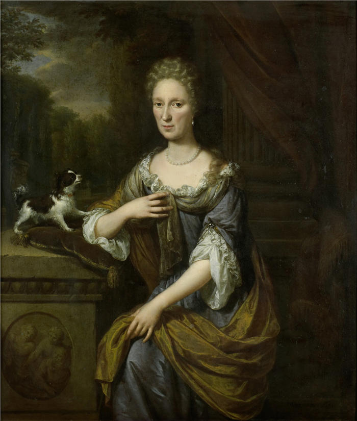 扬·维尔科列（Jan Verkolje，荷兰画家）高清作品-《一个女人的肖像（1691）》