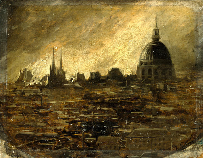 朱尔斯·吉拉德（Jules Girardet ，法国画家）高清作品-火灾，1871年5月24日（1871年）