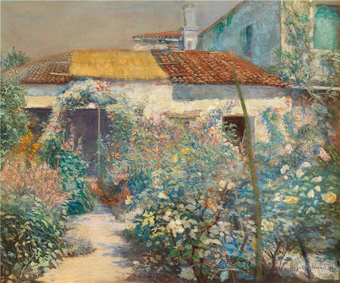 雨果·查尔蒙（Hugo Charlemont，奥地利画家）高清作品-《繁花似锦的花园 (1884)》