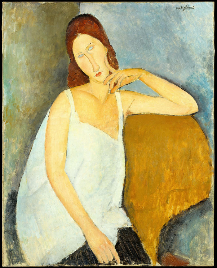 阿米迪奥·莫迪利亚尼（Amedeo Modigliani，意大利画家）高清作品-《珍妮·赫布特尔 (1919)》