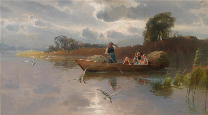 卡尔·劳普（Karl Raupp，德国画家）高清下载-《基姆湖上的干草船》