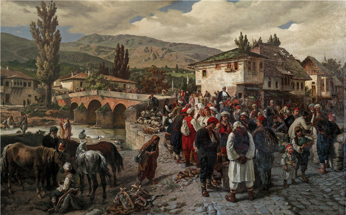 阿洛伊斯·舍恩 (Alois Schönn,奥地利画家)高清作品-《 黑塞哥维那的市场场景（1883年）》