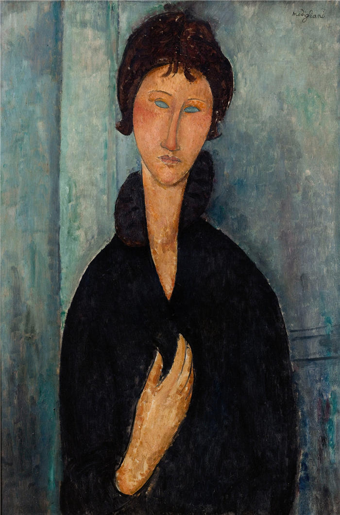 阿米迪奥·莫迪利亚尼（Amedeo Modigliani，意大利画家）高清作品-《女性 aux yeux bleus (1918)》
