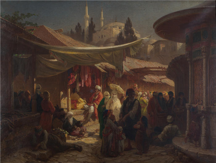 阿洛伊斯·舍恩 (Alois Schönn,奥地利画家)高清作品-《 土耳其市场 (1862-1868)》