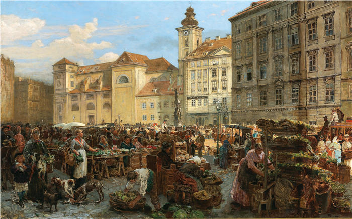 阿洛伊斯·舍恩 (Alois Schönn,奥地利画家)高清作品-《 维也纳市场景观》