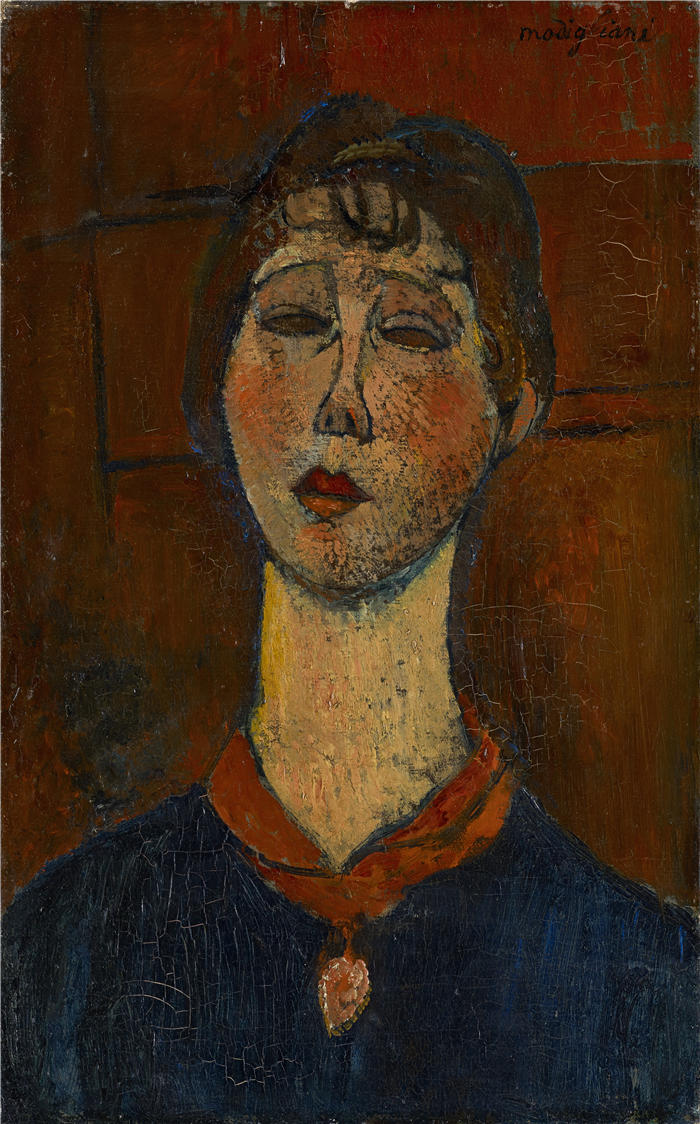 阿米迪奥·莫迪利亚尼（Amedeo Modigliani，意大利画家）高清作品-《多里瓦尔夫人的肖像（1916 年）》
