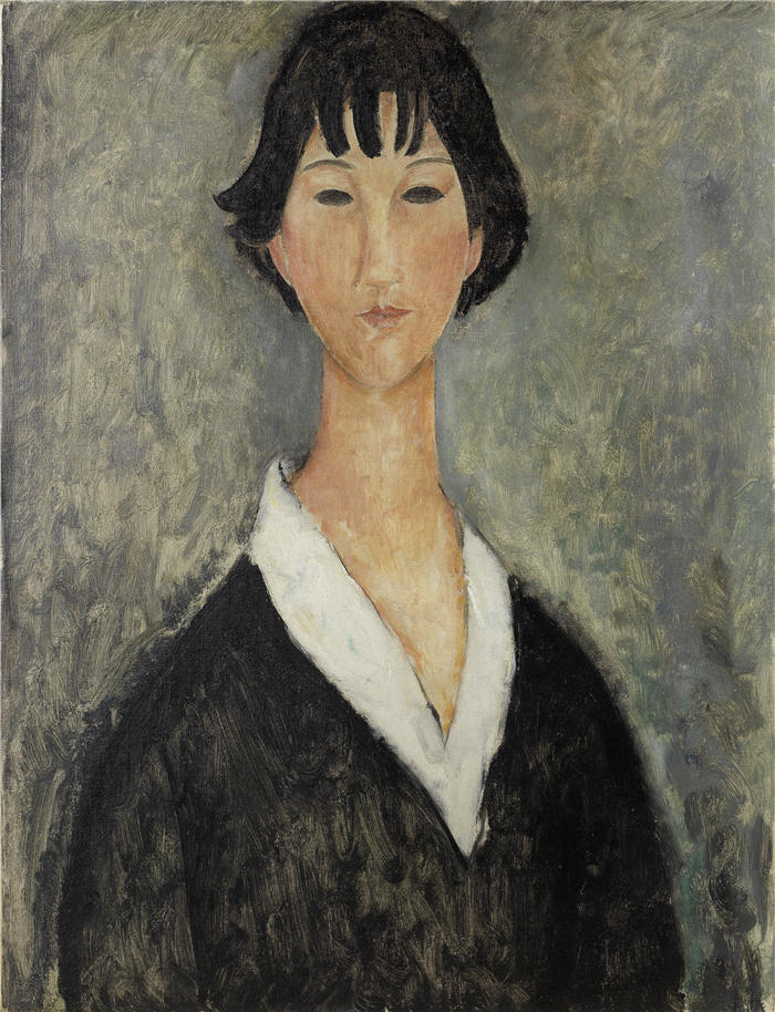 阿米迪奥·莫迪利亚尼（Amedeo Modigliani，意大利画家）高清作品-《eune Fille Aux Cheveux Noirs》