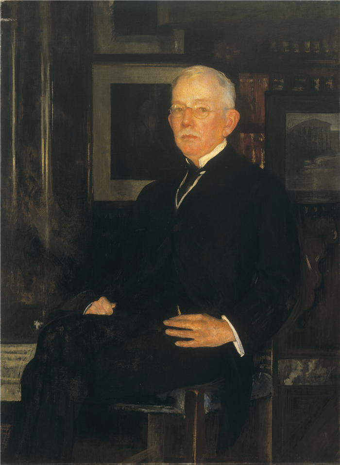 埃德蒙·查尔斯·塔贝尔(Edmund Charles Tarbell,美国画家)高清作品-《约翰约瑟夫奥尔布赖特的肖像(1914 年)》