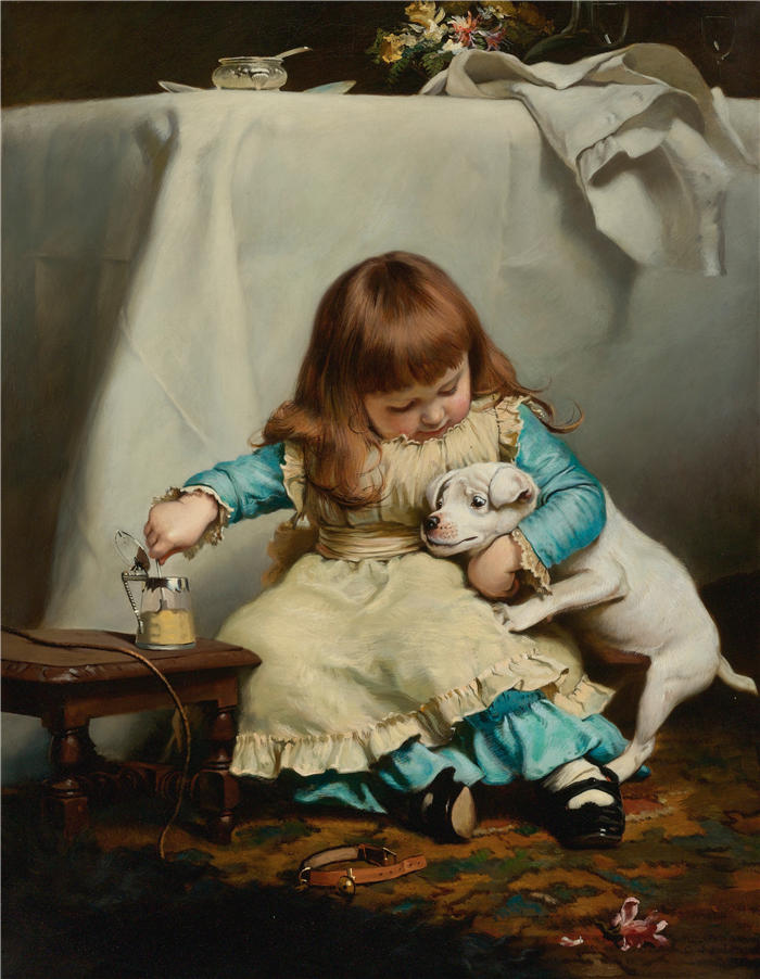 查尔斯·伯顿·巴伯 (Charles Burton Barber，英国画家)高清作品-《 一次位，两次害羞（1885）》