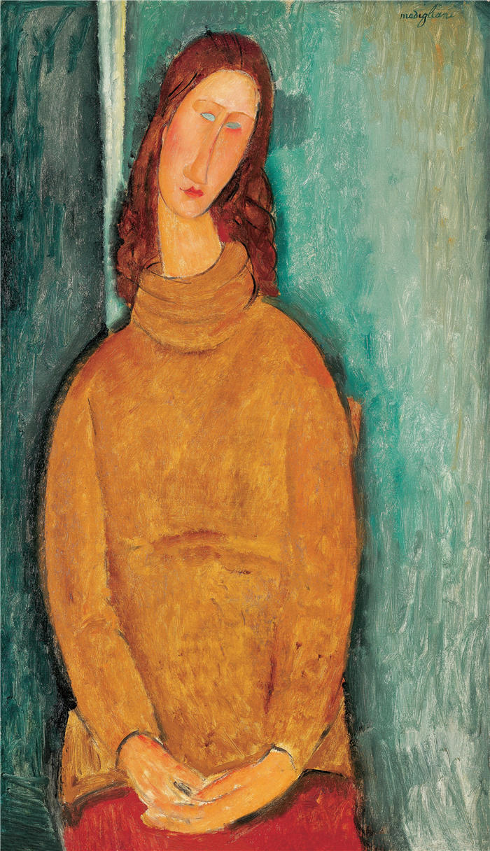 阿米迪奥·莫迪利亚尼（Amedeo Modigliani，意大利画家）高清作品-《Jeanne Hébuterne 的肖像》