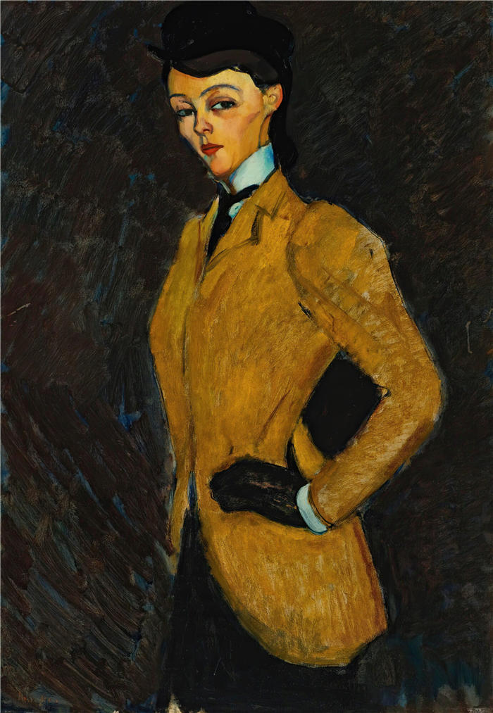 阿米迪奥·莫迪利亚尼(Amedeo Modigliani,意大利画家)高清作品-《亚马逊 (1909)》
