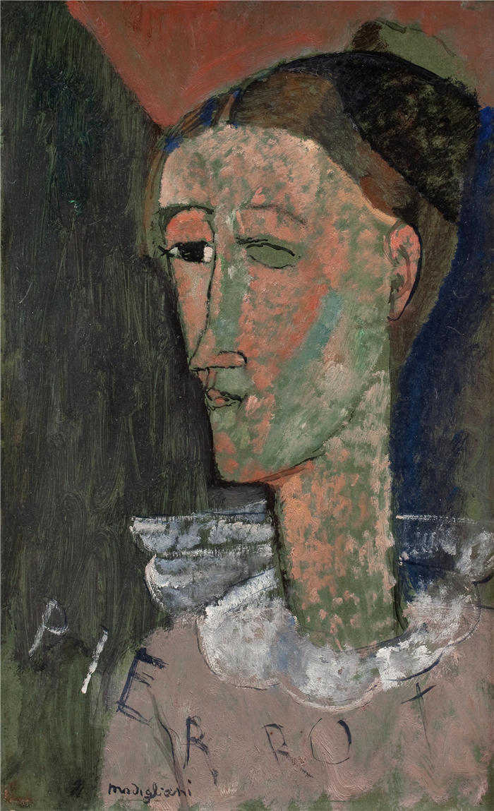 阿米迪奥·莫迪利亚尼（Amedeo Modigliani，意大利画家）高清作品-《皮埃罗的自画像（1915 年）》