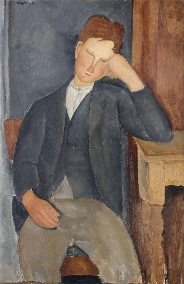 阿米迪奥·莫迪利亚尼（Amedeo Modigliani，意大利画家）高清作品-《年轻学徒 (1918 - 1919)》