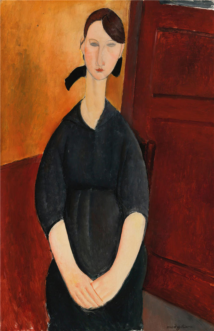 阿米迪奥·莫迪利亚尼（Amedeo Modigliani，意大利画家）高清作品-《Paulette Jourdain 的肖像（1919 年）》