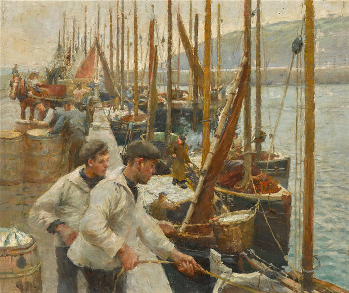 哈罗德·哈维（Harold Harvey，英国画家）高清作品下载-《渔船，纽林》