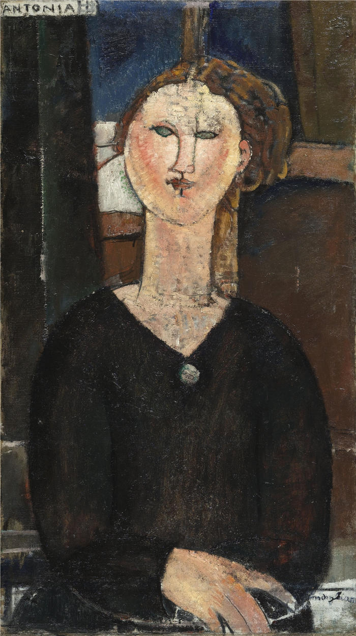 阿米迪奥·莫迪利亚尼（Amedeo Modigliani，意大利画家）高清作品-《安东尼娅（约 1915 年）》