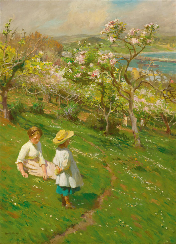 哈罗德·哈维（Harold Harvey，英国画家）高清作品下载-《果园里的春天》