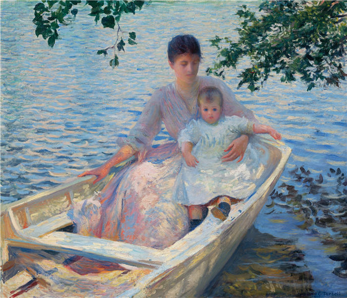埃德蒙·查尔斯·塔贝尔(Edmund Charles Tarbell,美国画家)高清作品-《船上的母子 (1892)》