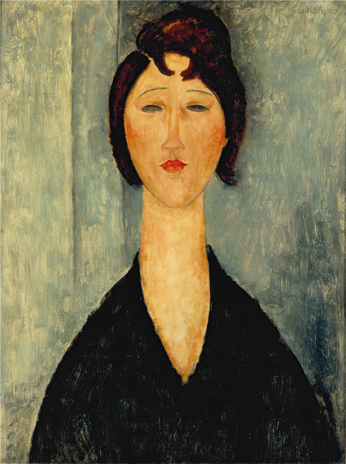 阿米迪奥·莫迪利亚尼（Amedeo Modigliani，意大利画家）高清作品-《一位年轻女子的肖像（1918 年）》