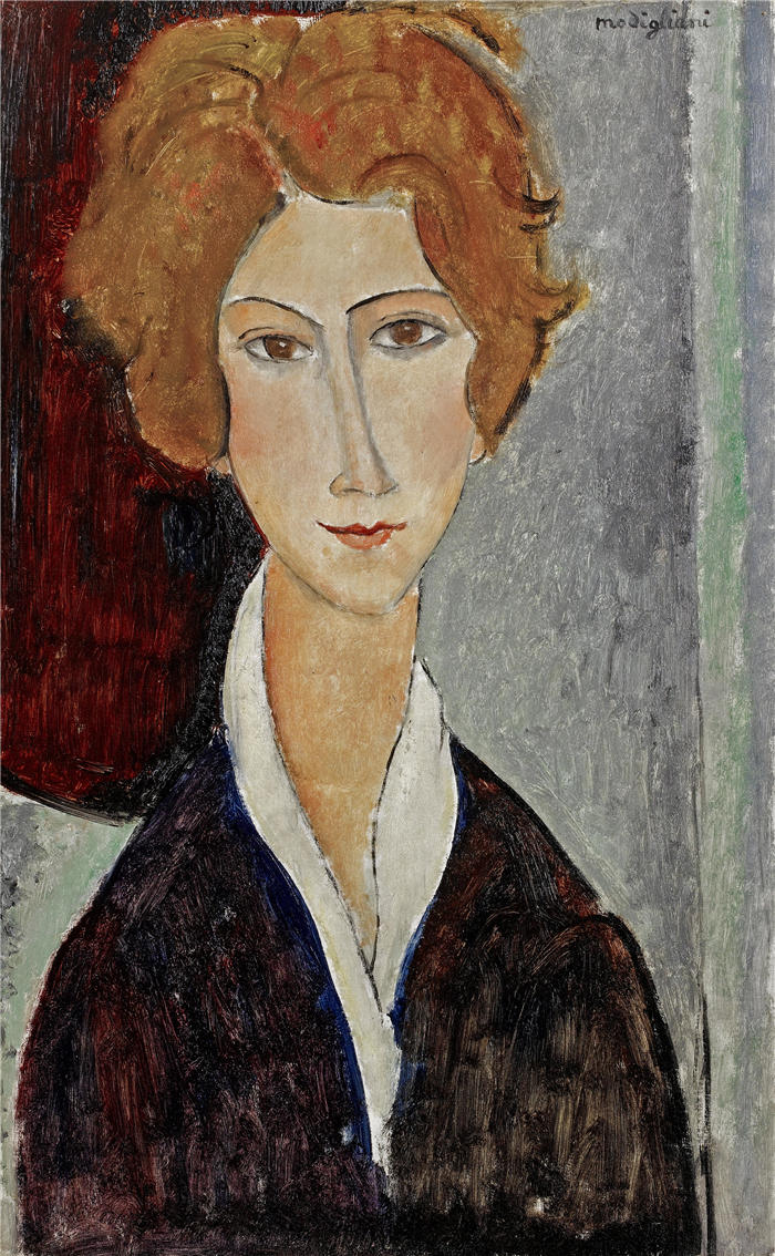 阿米迪奥·莫迪利亚尼（Amedeo Modigliani，意大利画家）高清作品-《女性肖像（C. 1917-18）》