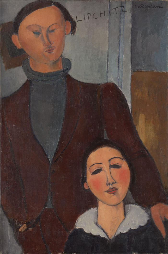 阿米迪奥·莫迪利亚尼(Amedeo Modigliani,意大利画家)高清作品-《雅克和贝尔特·利普奇茨》