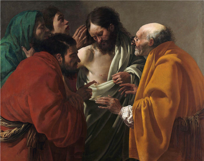 亨德里克·特·布鲁根（Hendrick ter Brugghen，荷兰画家）高清作品-《托马斯的怀疑（c. 1622）》