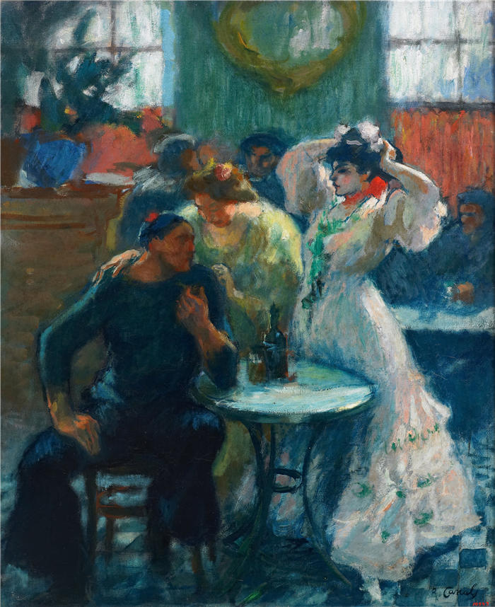 Ricard Canals i Llambí(西班牙画家)高清作品-《在酒吧里(约 1910 年)》