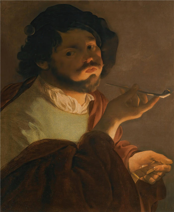 亨德里克·特·布鲁根（Hendrick ter Brugghen，荷兰画家）高清作品-《一个布拉沃吸烟》
