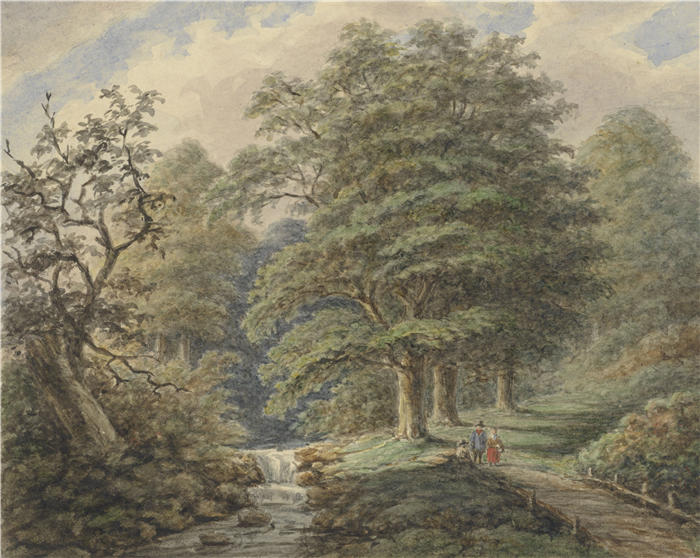 马蒂亚斯·马里斯（Matthias Maris，荷兰画家）高清作品-《带瀑布的森林景观，摘自约翰·伯纳德·克隆比克（1849 h1917）》